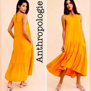 Anthropologie Maeve Marlene Sleeveless Tiered Clementine Orange Maxi Dress